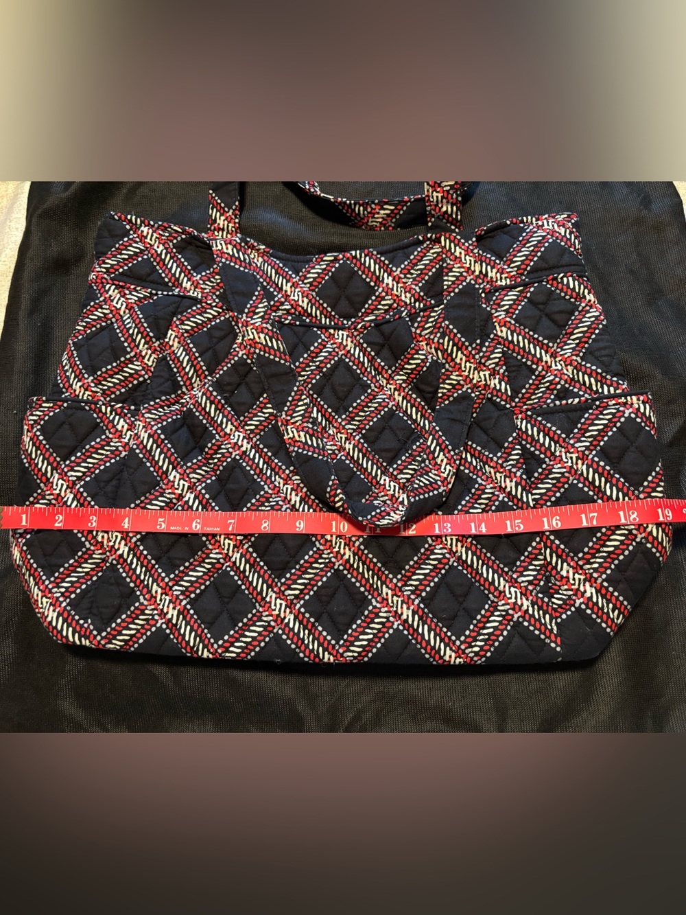 Vera Bradley Quilted Pattern Tote Bag in Black and Red with Dust bag